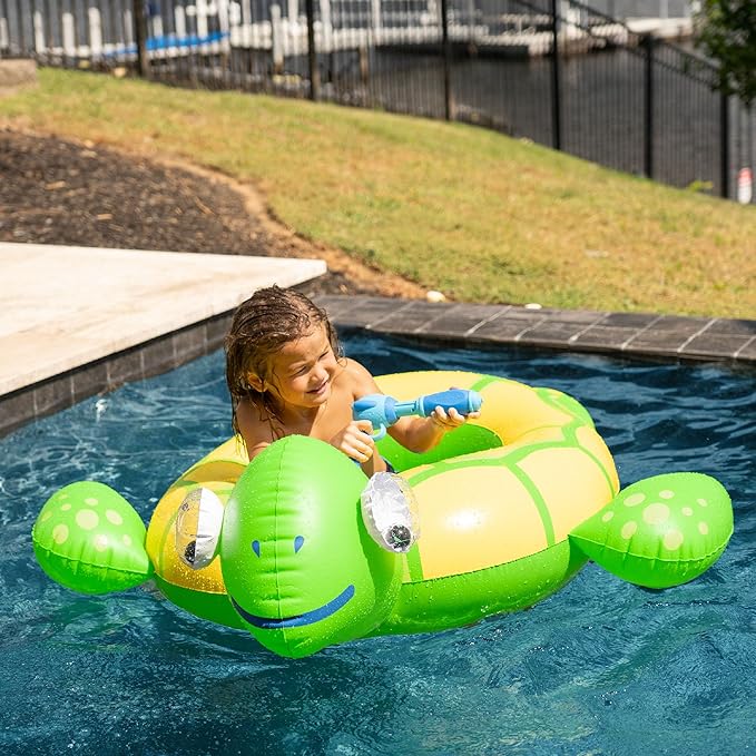 Turtle Water Blaster Ride-On Inflatable, Pool-Fed Spray Cannon, Large Splash Toy for Swimming Play, Summer Outdoor Fun for Kids, Backyard Adventure Youth