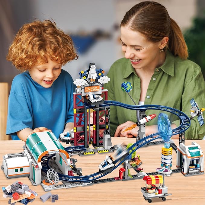 HOGOKIDS Space Roller Coaster Building Toy 926PCS Coaster Building Set Features Lift Platform, Satellites, Rocket Buildable Space Rollercoaster Adventure Park for Adults Kids Girl Boy Ages 6+years old