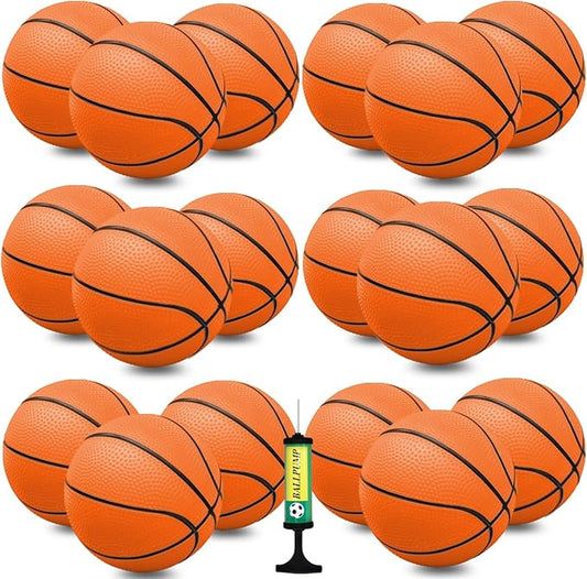 18 Pcs 5" Mini Basketball Set with Pump, PVC Small Basketball for Over The Door Hoop Games, Party Favors, Indoor Outdoor Play, Adults Kids, Pool Beach