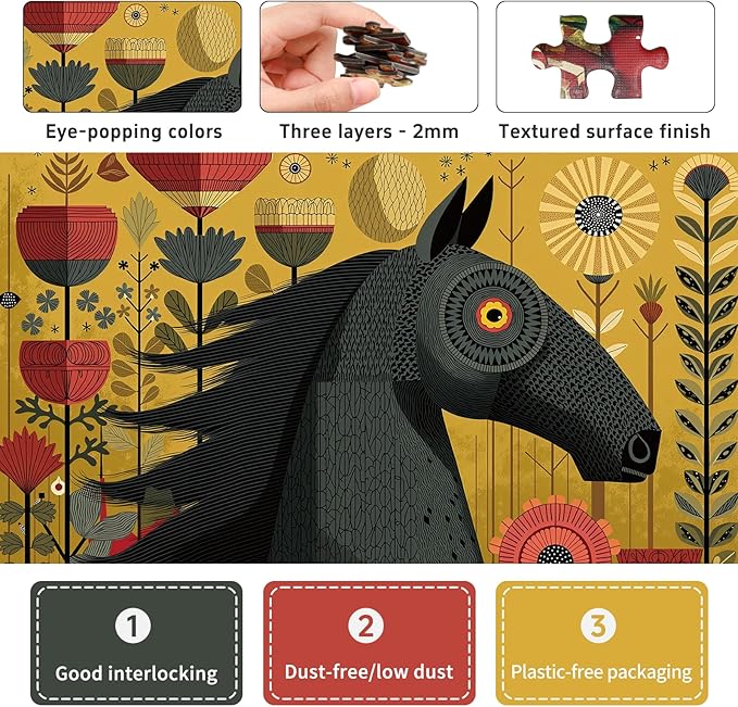 Vibrant Equine Art Horse Jigsaw Puzzles for Adults 1000 Pieces, Difficult Puzzles Perfect for Game Night, Great Gift Idea, Size 22.5 x 22.5 in
