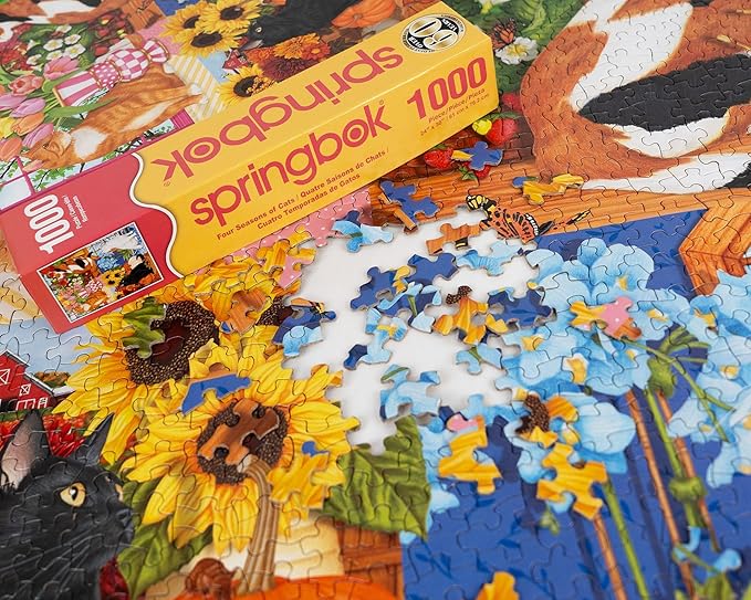 Springbok Four Seasons of Cats 1000 Piece Jigsaw Puzzle for Adults - Unique Cut Pieces - Made in USA