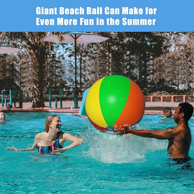 Big Beach Ball 24 Inch Diameter, Inflatable Beach Ball Bulk 1 Pack Durable and Thick Beach Balls for Pool Beach Outdoor Games & Activities