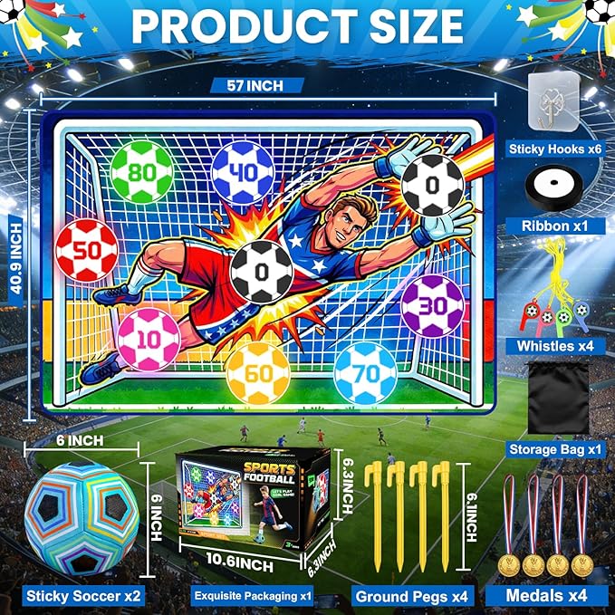Upgraded Toy Soccer Game Set for Kids, Indoor Outdoor Backyard Toss Soccer Goal Game with 2 Balls, 1 Flannel Target, Soccer Toys for Boys and Girls 3-5 6-8 8-12 Years Old Kids Birthday