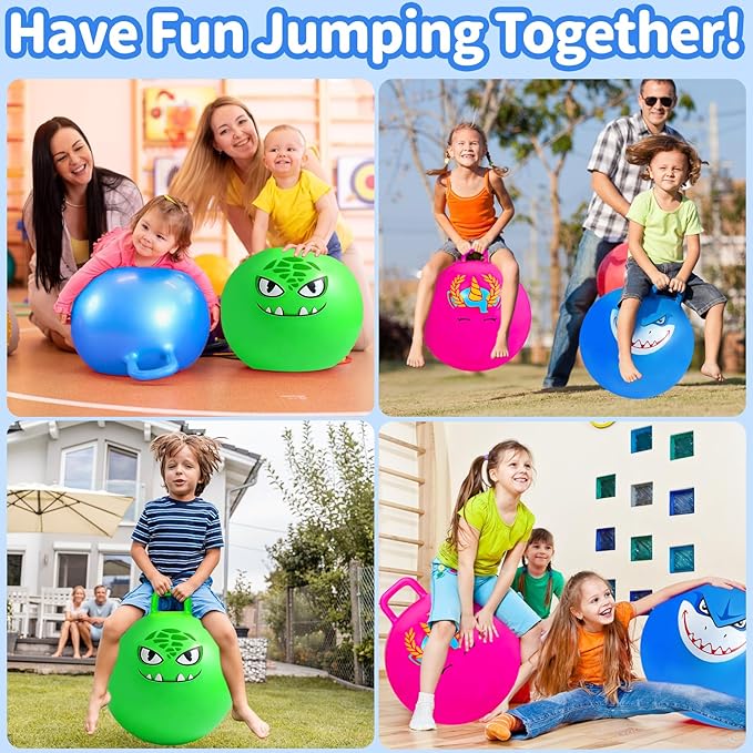 Hymaz Bounce Balls with Handles for Kids, 3 Pack Hopper Ball for Kids 3-6, Hippity Hop Balls 18 Inch with Air Pump, Jumping Bouncing Ball Ride On Toys for Sports Games Balance Exercise Fun