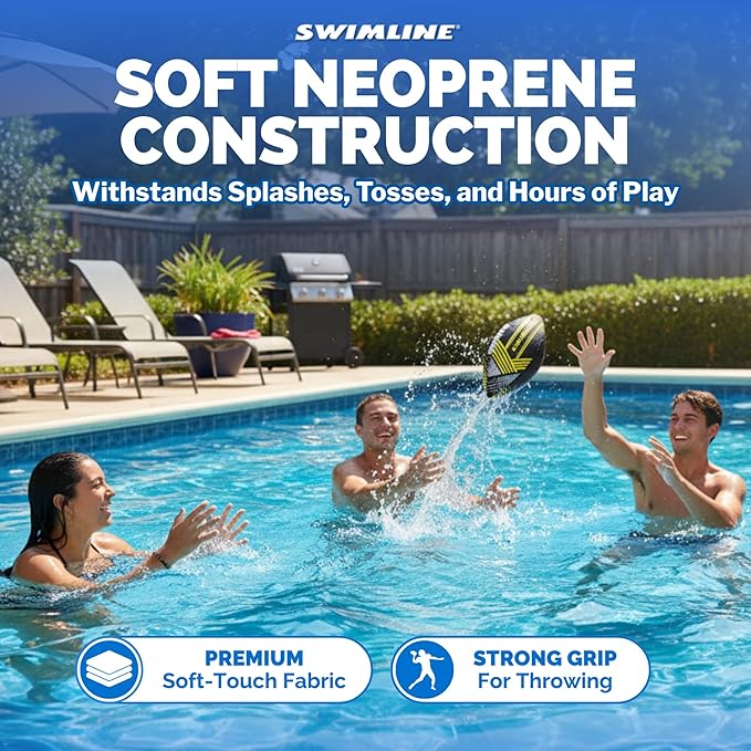 SWIMLINE Neoprene Pool & Beach Accessory for Active Group Play, Backyard Games, and Water Sports – Waterproof Soft Football, Black & Yellow, 10.5"