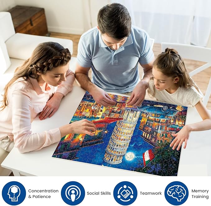 500 Piece Puzzles for Adults,Evening in Pisa Puzzle,Recycled Cardboard Jigsaw Puzzles 500 Pieces for Adult,Challenging Family Activity Great Gift Idea,Italy Street Leaning Tower Puzzles 20.5x15 in
