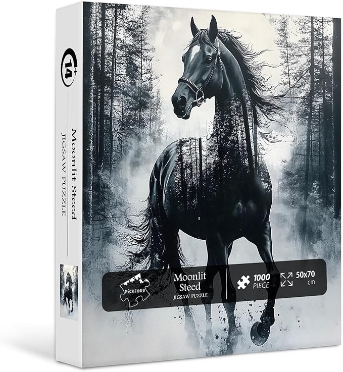 PICKFORU Vintage Horse Puzzles for Adults 1000 Pieces, Retro Watercolor Nature Animal Jigsaw Puzzles, Impossible Ink Painting Tree Adult Puzzle