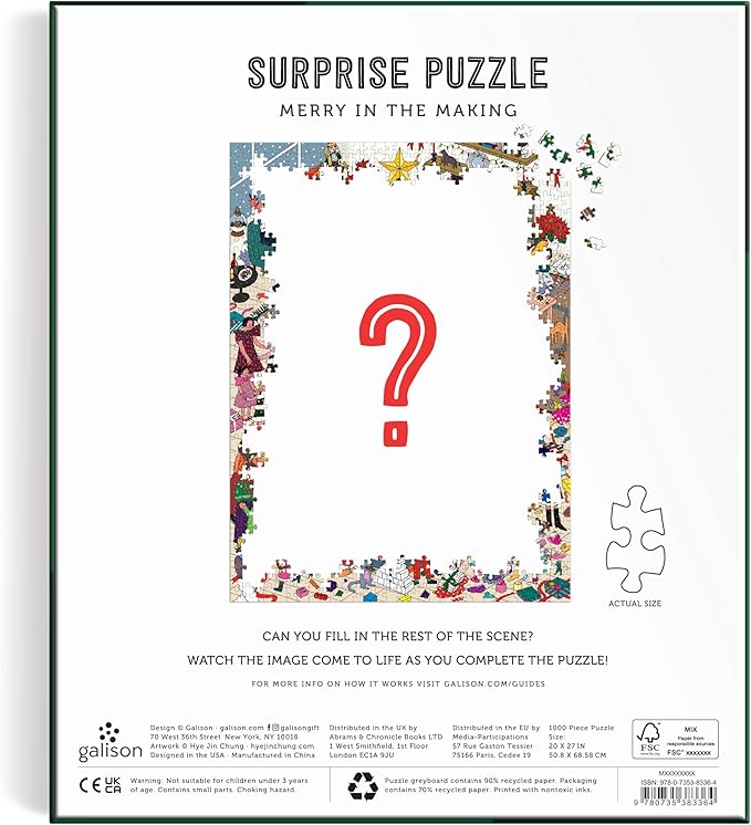 Galison Merry in The Making – 1000 Piece Surprise Jigsaw Puzzle Featuring A Holiday Party Surprise Illustration