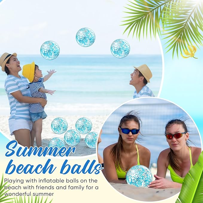 Hungdao 25 Pcs Inflatable Glitter Beach Ball 8 Inches Mini Clear Floatable Confetti Ball for Kids Bulk Swimming Pool Theme Party Toy for Hawaiian Theme Party Decorations Favors Supplies