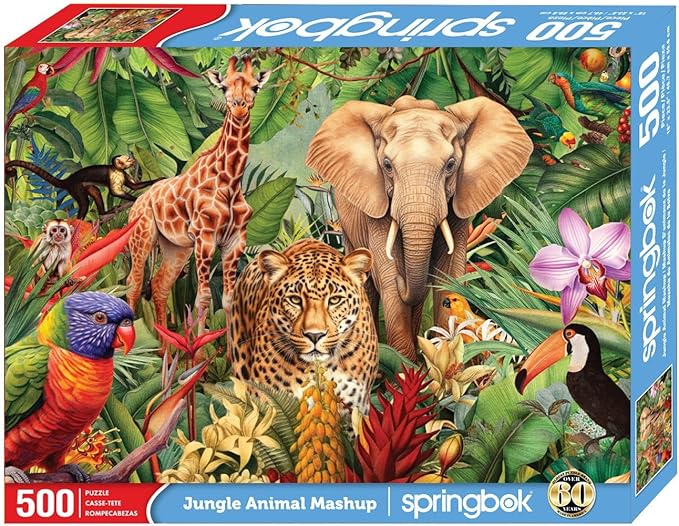 Springbok Jungle Animal Mashup 500 Piece Jigsaw Puzzle for Adults and Families - Safari Animals - Unique Cut Pieces - Made in USA