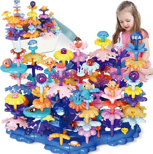 Coral Garden Flower Building Toys for for Toddlers 3-5 Year Old，Upgrade DIY Building Blocks Toys for Ages 3-4 Girls,Educational STEM Christmas Birthday Gift for Kids(136PCS)