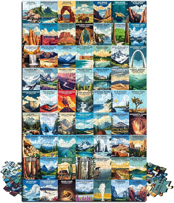 Jigsaw Puzzles for Adults 500 Pieces - Challenging Colorful and Unique with Large Poster - Letters on Back - AI Art - Rompecabezas para Adultos - Gifts for Adult, Couples, Teens (National Parks)