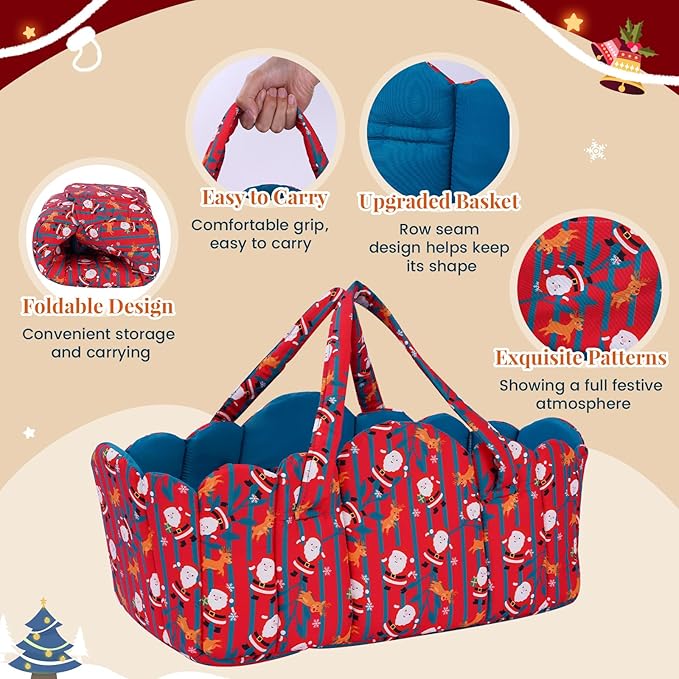 BABESIDE 8 Pcs Christmas Reborn Baby Doll Clothes Set with Bassinet for 17–22 Inch Babydolls, Dolls Santa Outfit with Doll Blanket and Baby Dolls Accessories, Ideal Gift for Kids 3+