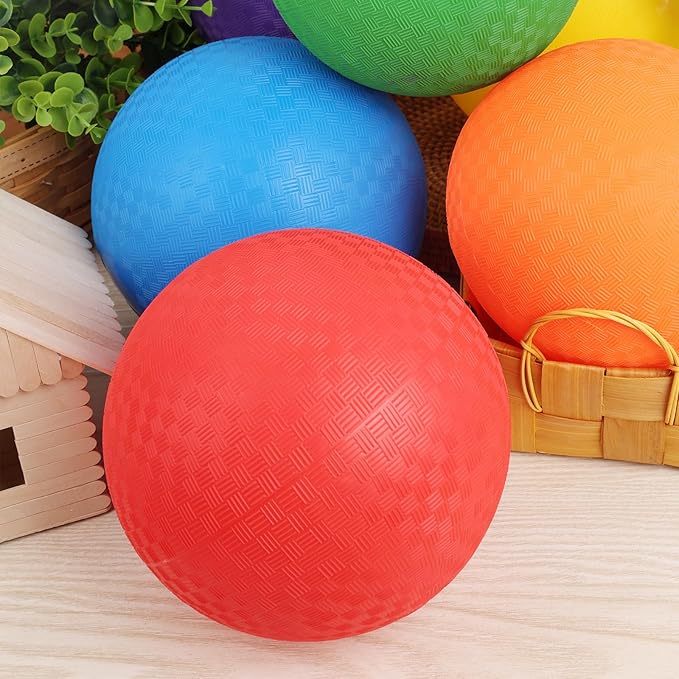 AMOR PRESENT Playground Ball, 8.5inch Inflatable Kickballs with Pump, Red Handball Rubber Dodgeball for Kids Beach Toy Sports Games Yoga Exercises Indoor Outdoor Pool Party