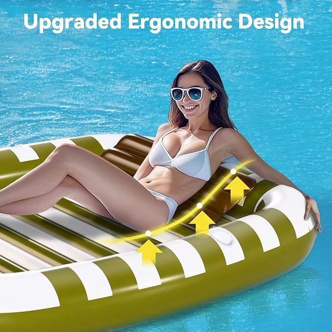 Pool Wave Inflatable Pool Lounger Floats, 80" x 66" Large Tanning Bed for Adult Kids, Outdoor Sun Bathing Floating Blow up Raft W/Pillow, Spray Water Mat, Summer Beach Lake Family Party Gift - Green