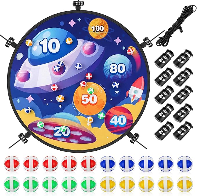 29" Trampoline Dart Board Game Accessories, Trampoline Toss Game Dartboard with 20 Sticky Balls, Indoor & Outdoor, Sport Fun Party Play Toys for Birthday Gifts