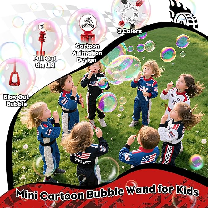24 Pcs Race Car Party Favors Race Car Bubble Wands for Kids Racecar Wheels Themed Birthday Party Supplies Classroom Prizes Stuffers Goodie Bag Piñata Fillers