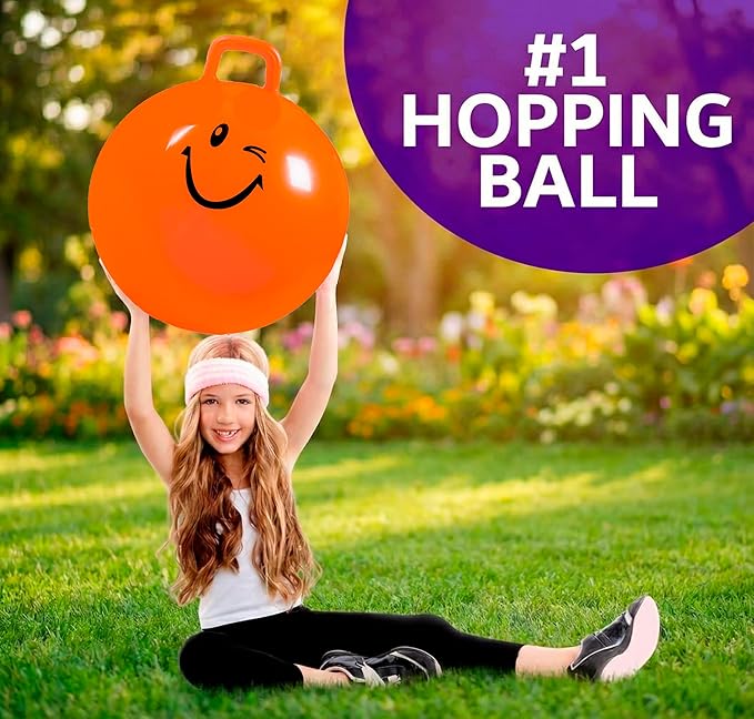 Xino Sports Hopping Ball for Kids, Teens & Adults - Fun Bouncy Ball with Handle, Durable and Safe Hopper, Indoor and Outdoor Toy for Jumping & Exercise (Orange, 22 Inch Diameter)