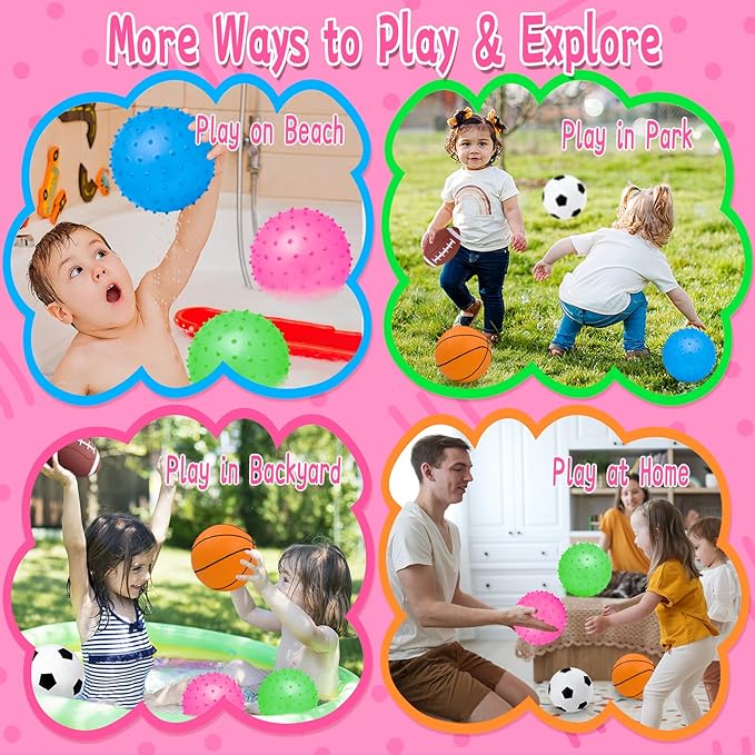 Kids Ball, Balls for Toddlers 1-3, Set of 6 Toddler Ball, Outdoor Toy for Kids, Soft Balls for Kid, Baby Sports Beach Toys, Green&Safe Soccer Basketball Baseball Rugby with Free Bump