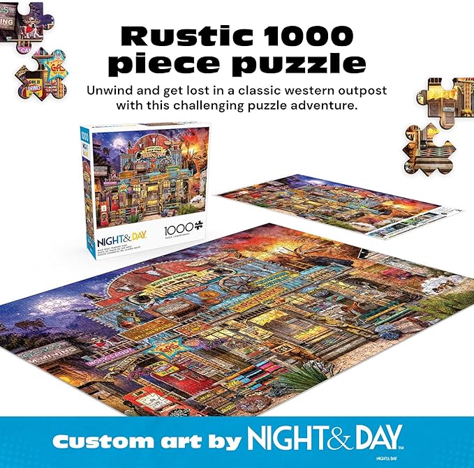 Buffalo Games - 1000 Piece Jigsaw Puzzle Jeff Haynie Wild West Trading Post, Made in USA, Premium Recycled Board, Reference Diagram, Giftable Colorful Art