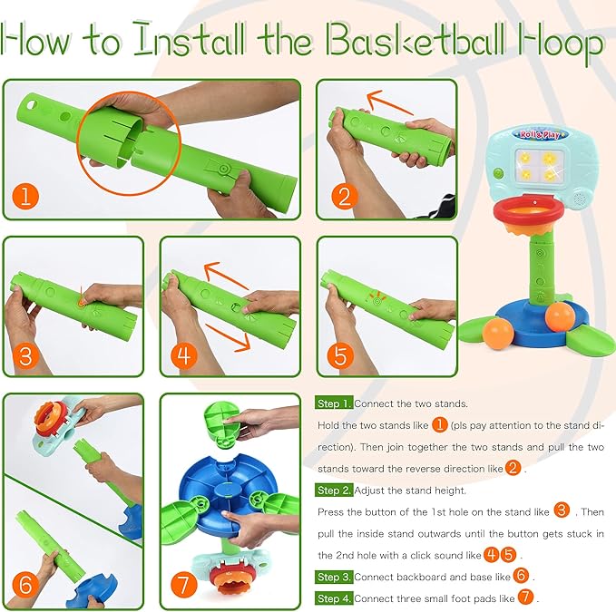 LotFancy Toddler Basketball Hoop for Kids, 2 in 1 Adjustable Baby Sports Toys, with Light and Music, Indoor Infant Interactive Learning Toy, Christmas Easter Gifts for 1 2 Year Old Boys Girls