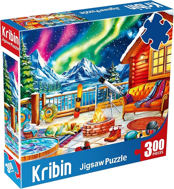 300 Piece Puzzles for Adults Large Piece - Jigsaw Puzzle for Kids Seniors - Northern Lights Lounge Cabin