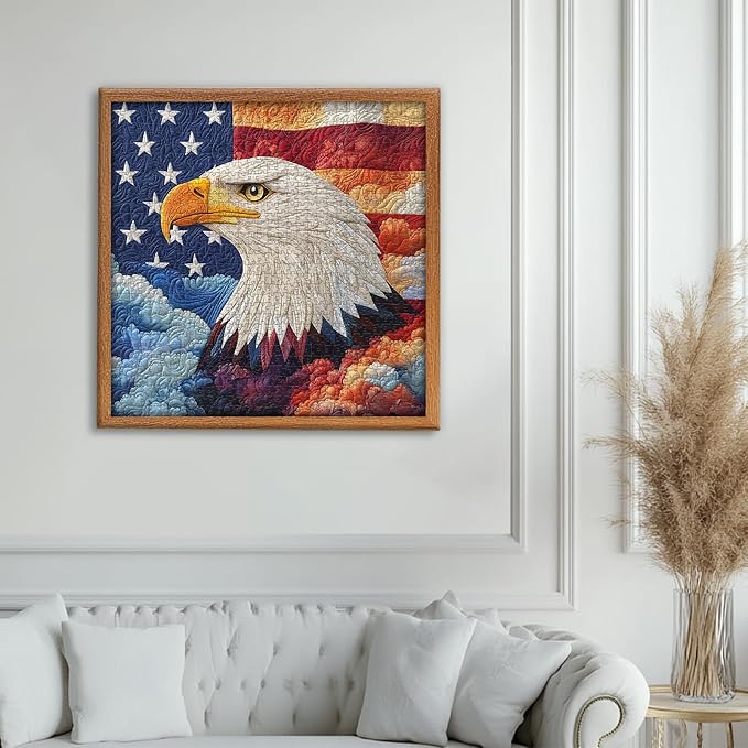 PICKFORU Embroidery Eagle Jigsaw Puzzles 1000 Pieces, American Flag Puzzles for Adults, Colorful Patch Theme as Home Decor
