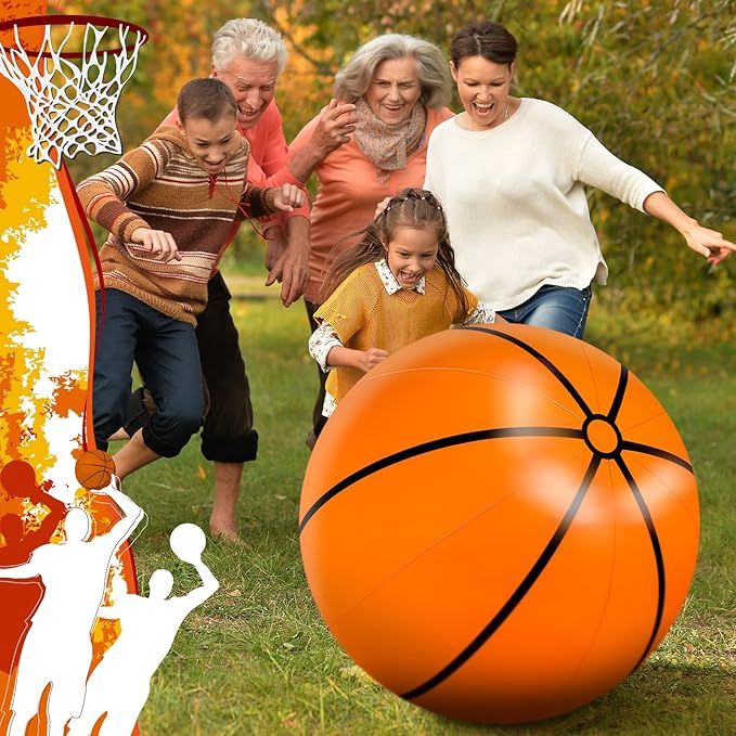 Meooeck 2 Pcs 27 Inch Inflatable Basketball Large Basketball Party Decorations Giant Inflatable Balls for Outdoor Activity Games Sports Event Birthday Party Supplies