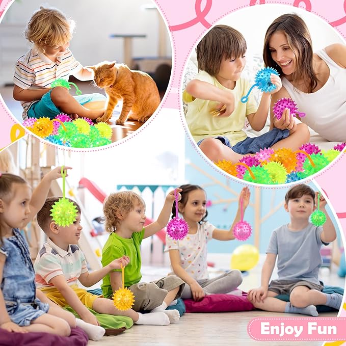 Sotiff 300 Pcs Light up Ball Spiky LED Bouncy Ball Flashing Squeaky Multicolor Puffer Toy Rubber Sensory Toy Carnival Prizes Bulk Party Favors for Teens, Adults, Children