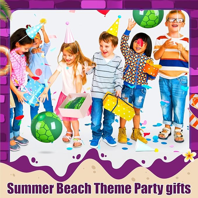 Leyndo 12 Pack Green Turtle Themed Beach Ball for Kids 7.87" Bulk for Summer Pool and Beach Game Gifts and Birthday Party Supplies and End of The Year Class Party Decoration Favors