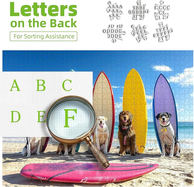 Surfing Dogs Party 1000 Piece Puzzle for Adults Clearance, Fun Puzzles for Adults 1000 Pieces with HD Print & Poster, 27.5" X 19.7" Dust Fre, for Gifts Halloween Christmas Family Games Lovers