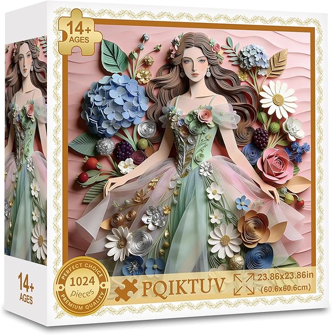 Puzzles for Adults 1024 Piece, 3D Paper Art Floral Princess Scene Jigsaw Puzzles, with Letter Markings, HD Poster, Storage Bag– Home Decor Gift for Art & Craft Lovers （23.86 x 23.86 in）