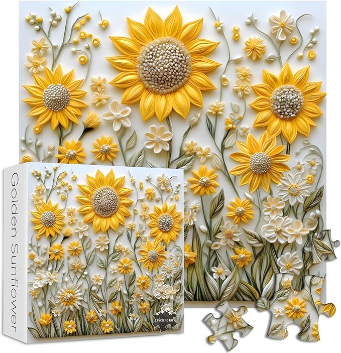 Sunflower Puzzles for Adults 1000 Pieces, PICKFORU Spring Flower Garden Puzzle Nature, Difficult Hard Golden Sunflower Art Theme, Challenging for Adults