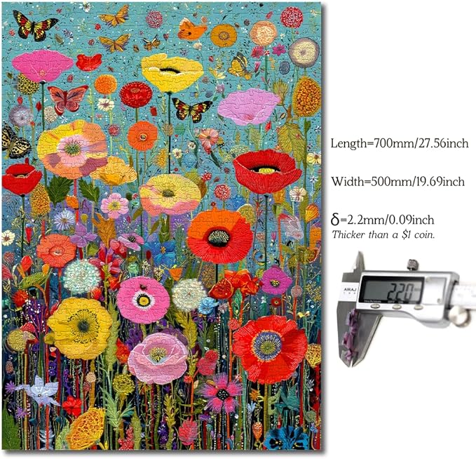 Bgraamiens 1000 Piece Jigsaw Puzzles for Adults – Maximalism Poppies and Butterflies – Bold Floral Arrangement with Vibrant Insects – Challenging Nature-Themed Gift