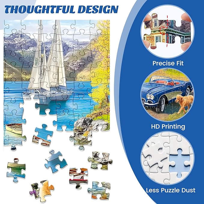 500 Pieces Puzzle for Adults,Lake Vacation Puzzle,House and Dogs Landscape Jigsaw Puzzles 500 Pieces,Challenging Game Home Decor Birthday Party Gift Toy for Adults Seniors 20.5 * 15 in