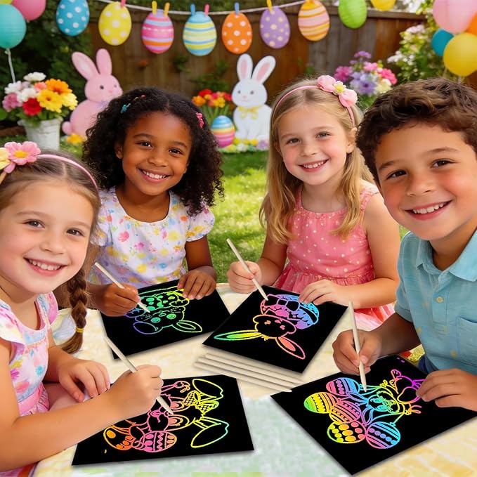 ZMLM Easter Arts Crafts Gifts for Kids: 100PCS Rainbow Scratch Paper Art Gifts for Girls Boys Ages 4-8 8-12, Easter Basket Stuffers for Kids Birthday Toys and Games Activities Gift (Yellow)