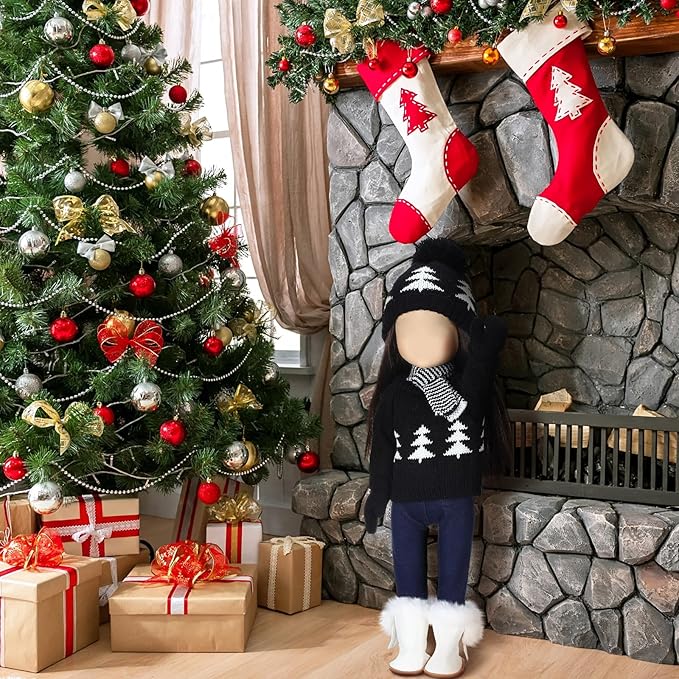 Bencailor 6 Pcs 18 Inch Christmas Doll Clothes and Accessories Winter Outfits Set Sweaters Trousers Hats Shoes Gloves for 18 Inch Doll Gifts(Black, White)