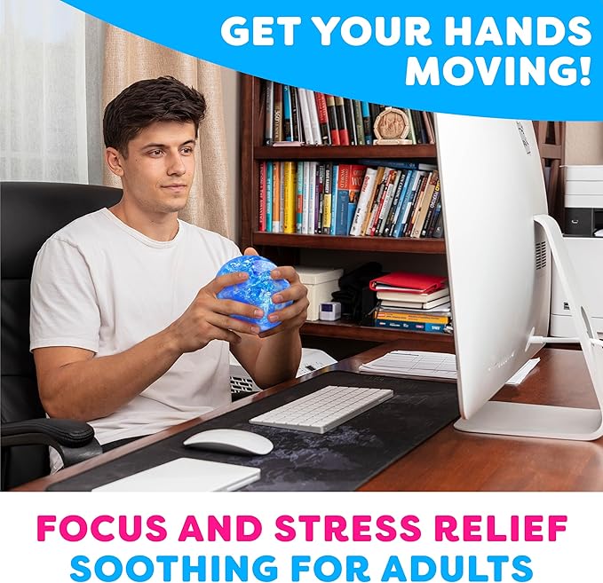 Power Your Fun Arggh Glitter Stress Ball for Adults and Kids - Medium Squishy Fidget Toy, Anti Stress Sensory Ball Squeeze Toy (Blue)