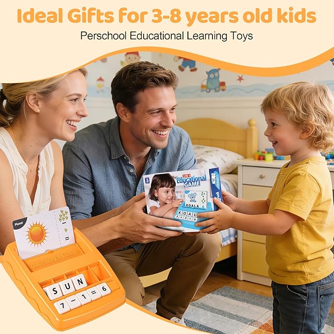 Educational & Learning Toys for Kids, 3-8 Years Old Matching Games with Letter & Math Flash Cards, Christmas Birthday Gifts for Preschool Boys Girls Grandkids - Yellow