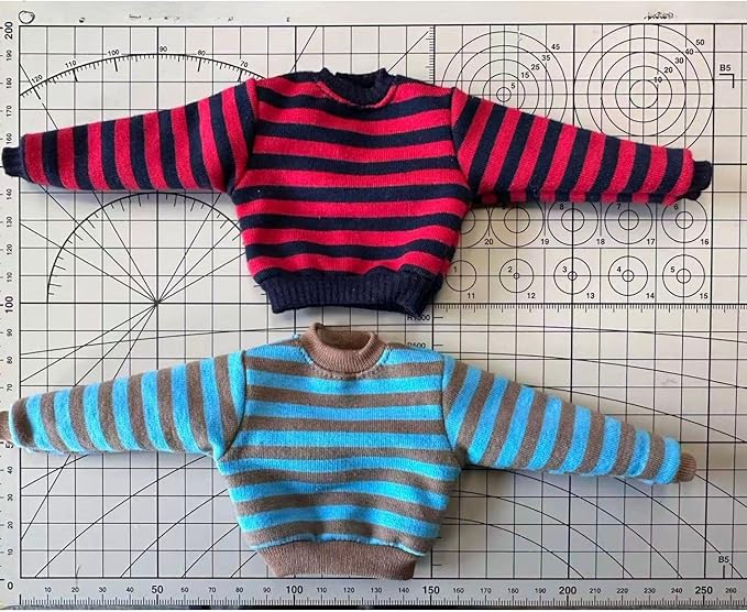 3-Piece Fashion Doll Outfit Set, Sweater with Denim Shorts and Shoes, 11.5 inch Doll or BJD (red Striped)