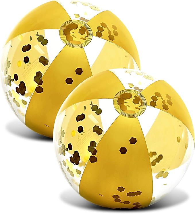 POZA Inflatable Beach Balls - Elegant Glitter Confetti Premium Floaters, Heavy Duty Vinyl Floatation Pool Toys for Pool Beach Party, UV Resistant Pool Décor