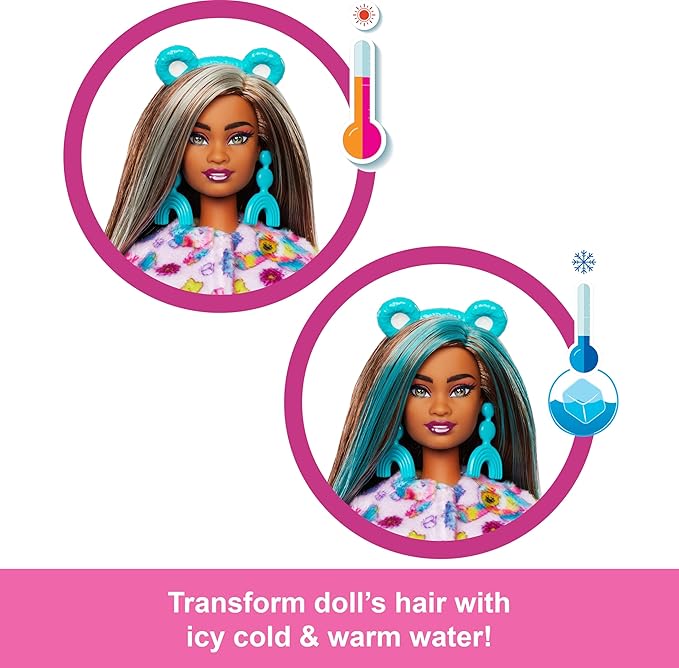 Barbie Cutie Reveal Care Bears Doll & Accessories, Series 2 Good Vibes Bear with 10 Surprises Including Color Change & Mini Bear