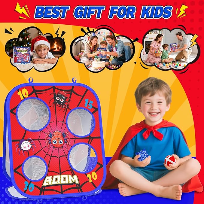 Spider Bean Bag Toss Game, 3-1 Cornhole Board Outdoor Toys for Kids, Family Party Activity Toddler Yard Backyard Beach Lawn Party Camping Game Toys for 3 4 5 6 7 8 Year Old Boys Girls Birthday Gift