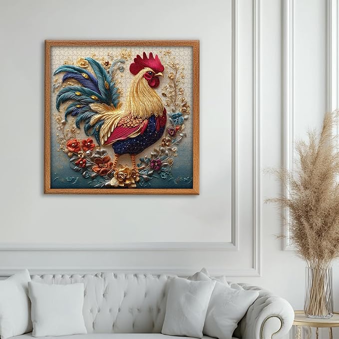 PICKFORU Rooster 1000 Piece Puzzle for Adults, Embroidery Art Chicken Jigsaw Puzzles Flower, Sewing Animal Theme Puzzle