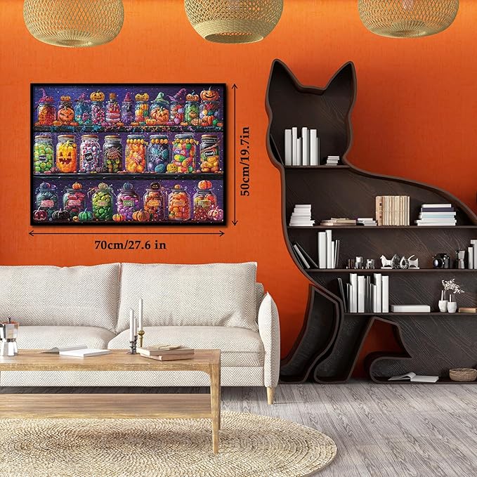 Halloween Horror Candy Jigsaw Puzzle 1000 Piece for Adult, Magic Fall Holiday Pumpkin Jigsaw Puzzles, Funny Art Aesthetic Colorful Puzzle