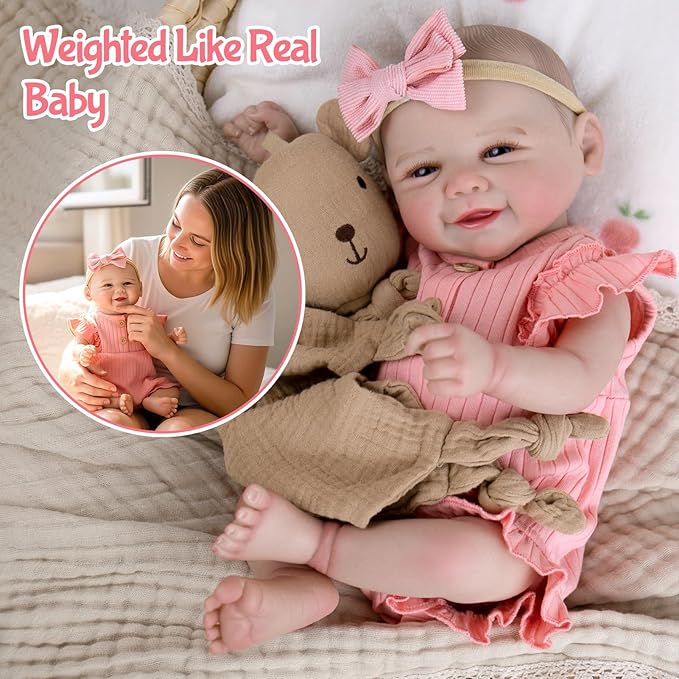 Aori Realistic Reborn Baby Dolls - 20 Inch Lifelike Newborn Baby Girl Doll with Weighted Soft Body and Soft Vinyl Limbs with Pink Outfit Set for Cudding, Perfect Christmas, Birthday Gift for Girls