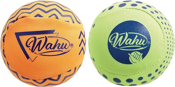 Wahu Super Grip 100% Waterproof Skimball Set, Pack of 2 Water Skipping Balls for Pool and Beach, Skips Over 150' on Water, Green/Orange
