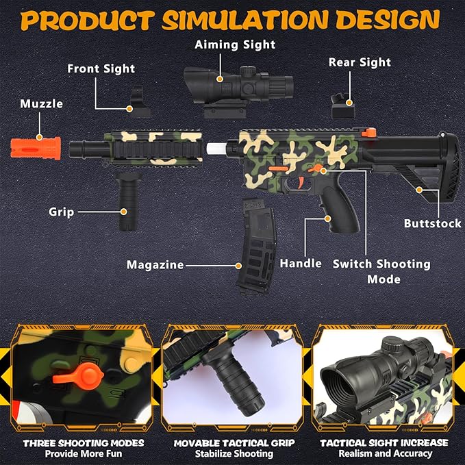 Electric Toy Gun with 3 Modes, Soft Bullets Toy Gun Automatic Sniper Rifle Dart Gun with 60 Dart Bullets, Gifts for Birthday Halloween Christmas