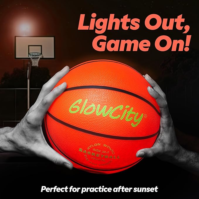 GlowCity Glow in The Dark Basketball - Size 5, 6, 7 Light Up Ball for Kids, Teens & Adults - Night Outdoor Games - Sports Birthday Gifts Ideas for Boys Ages 6 7 8 9 10 11 12 13 14 15