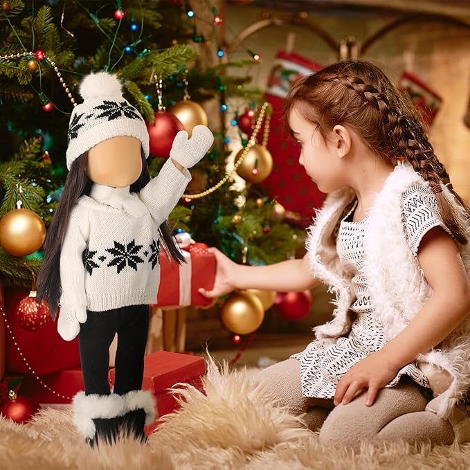 Bencailor 6 Pcs 18 Inch Christmas Doll Clothes and Accessories Winter Outfits Set Sweaters Trousers Hats Shoes Gloves for 18 Inch Doll Gifts(White)